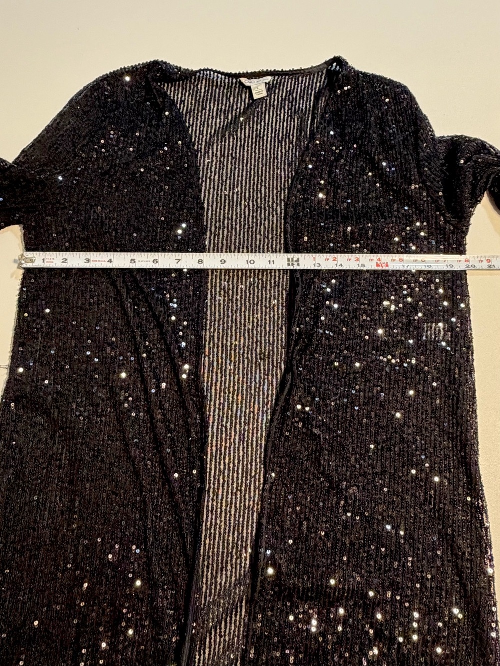Black sequin sparkle party suit pants duster cardigan jacket set glam bling - Picture 11 of 13